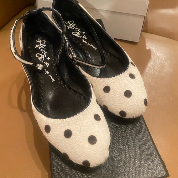Alice + Olivia Shoes - Alice & Olivia polka dot calf hair ballet flats with ankle strap. Size 8 1/2